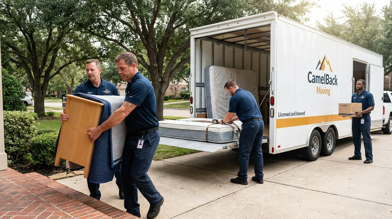 Crew loading residential truck for cross-state move from Oak Brook, IL
