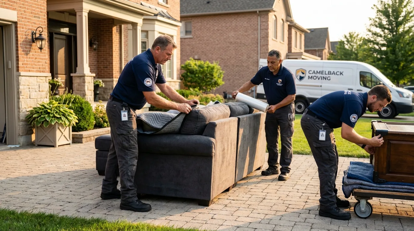 Large estate moving crew wrapping furniture in Oak Brook, IL