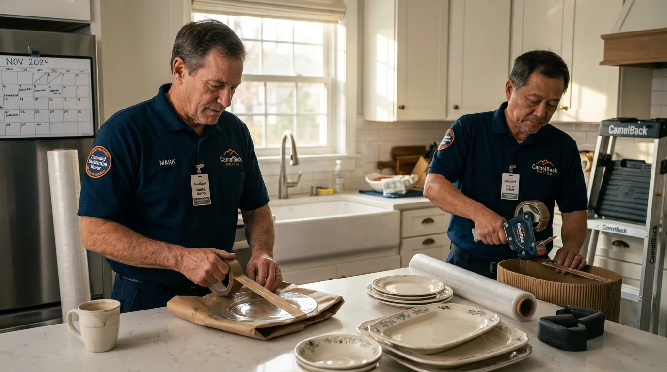Professional crew packing kitchen dishware in Oak Brook, IL